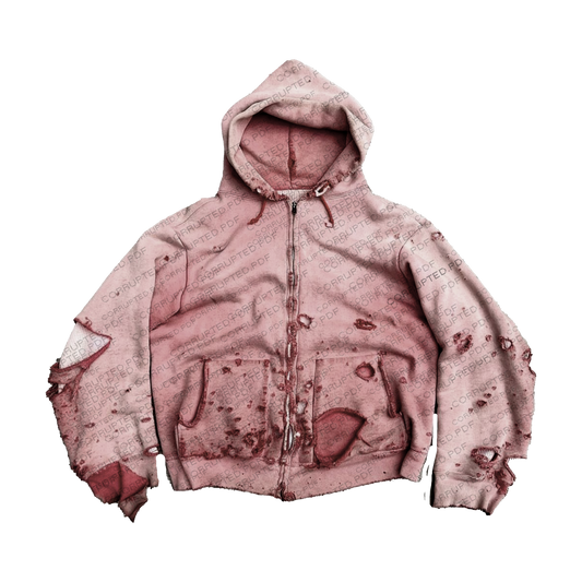 DISTRESSED ZIP-UP